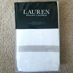 RALPH LAUREN Carolyne Frame Euro‎ Pillow Sham $135 Off White Gray Linen Cotton